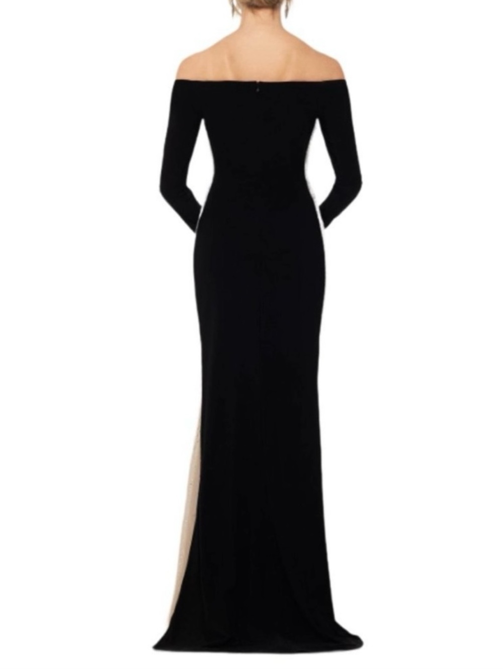 Xscape Black Off-Shoulder Long Sleeve Gown Crystal Embellishment Side Panels - Picture 6 of 16